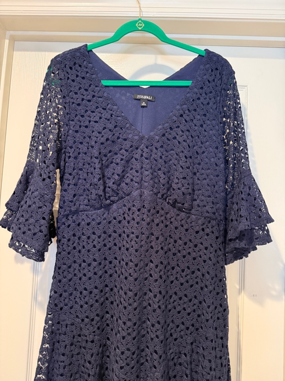 Summer Wedding Guest Dark Navy 3/4  Sleeve Crochet Elegant Chic Sleek Size 16